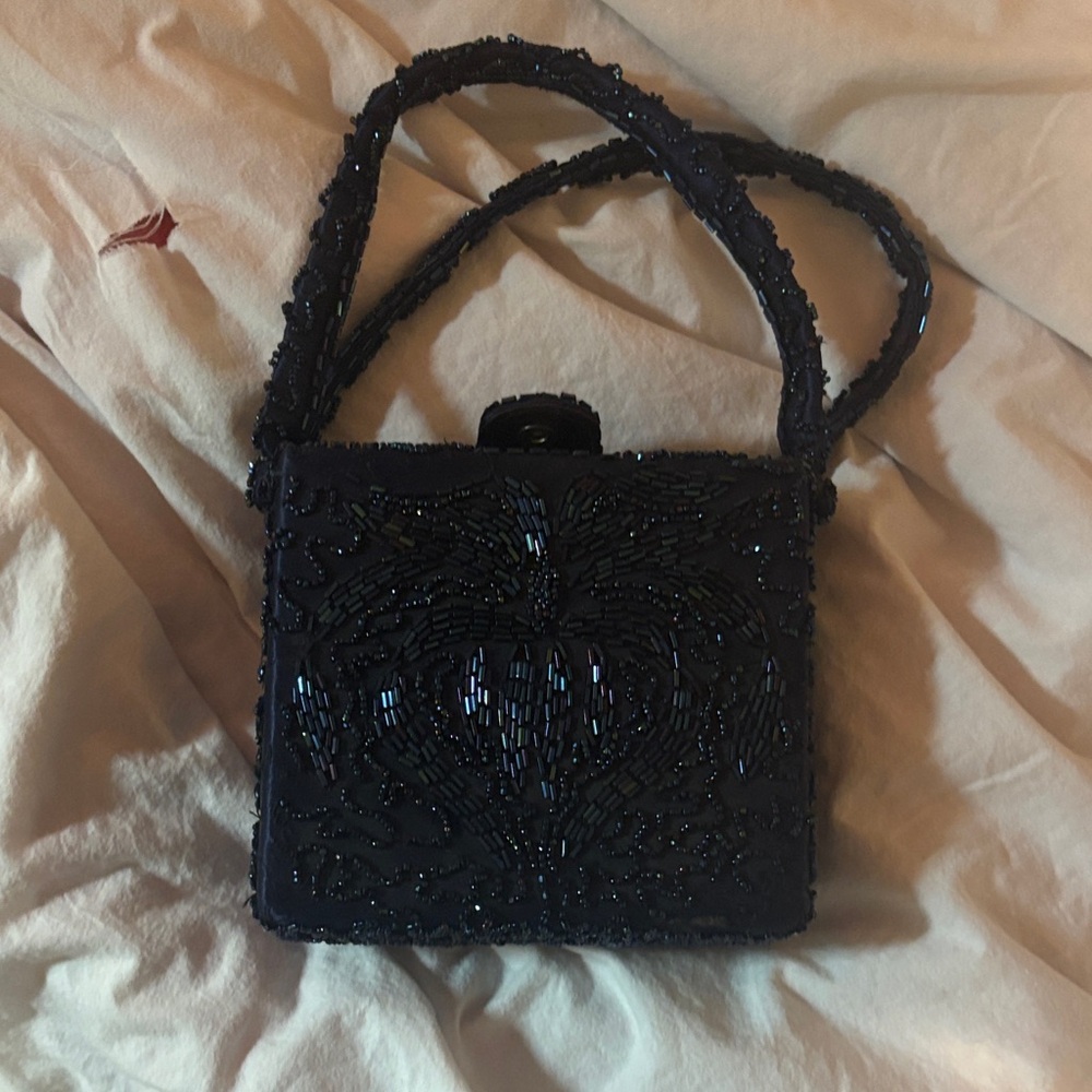 La Regale Black Beaded Mini Bag